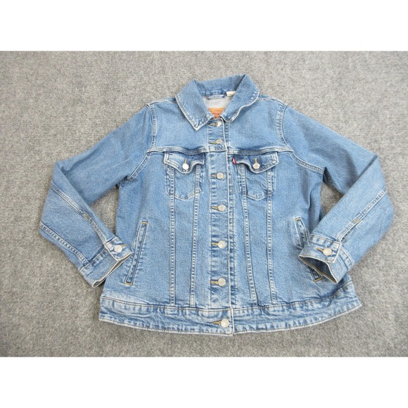 Levis Jacket Womens 1X Blue Denim Trucker Stretch Button Front Pockets Classic - Picture 1 of 16